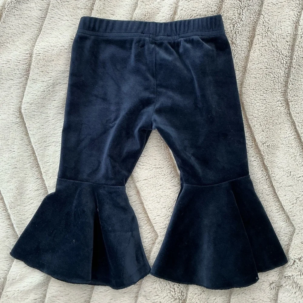 KIDS: Bailey’s Blossoms Lina Pleated Velour Bell Bottoms in Blue